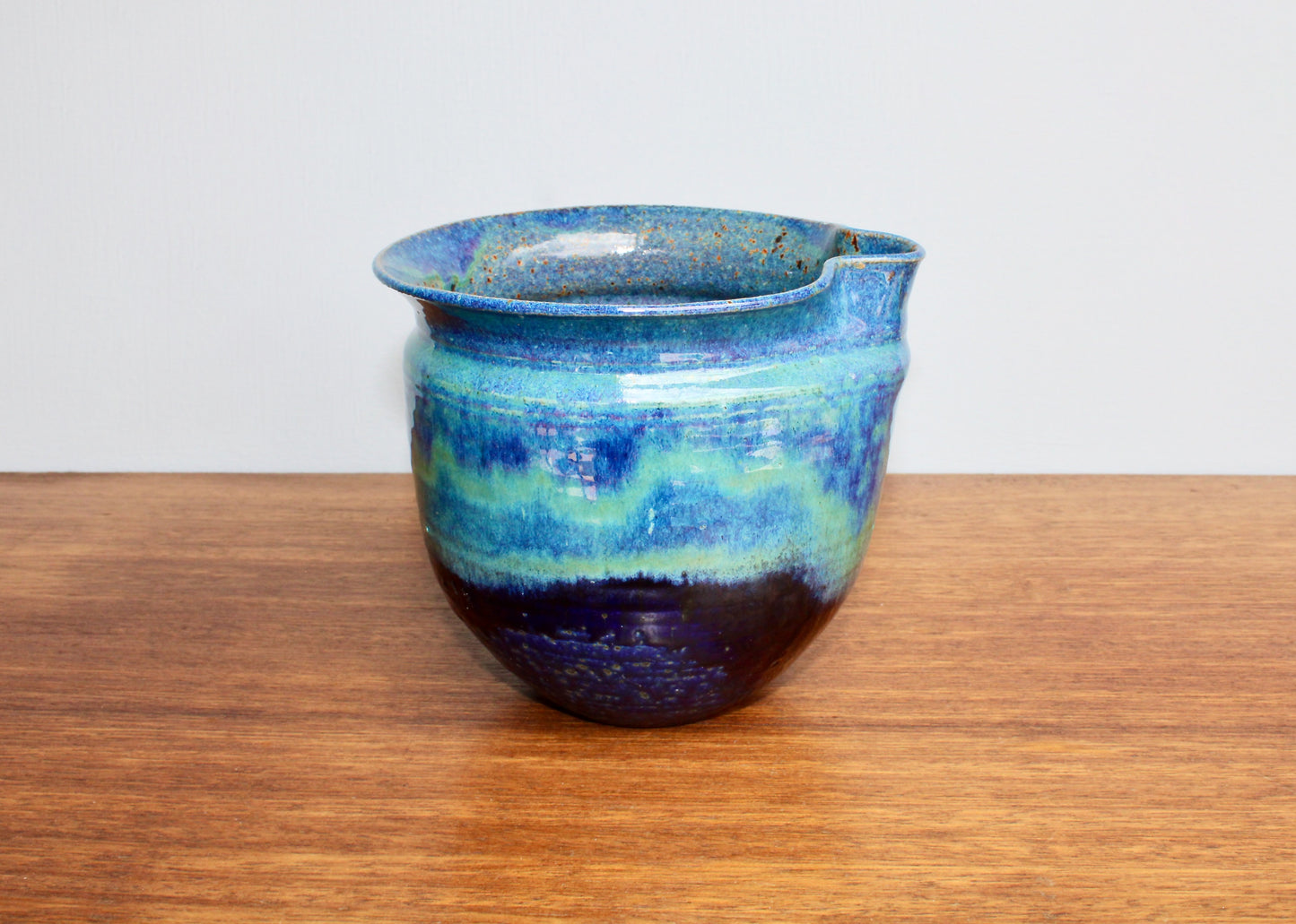 Michael Nowack Pottery - Large Batter Pourer Set in Glassy Marbled Blues w/ Deep-Blue Frog Glaze on Stoneware, Master Potter of Tucson Arizona - Handcrafted Studio Pottery