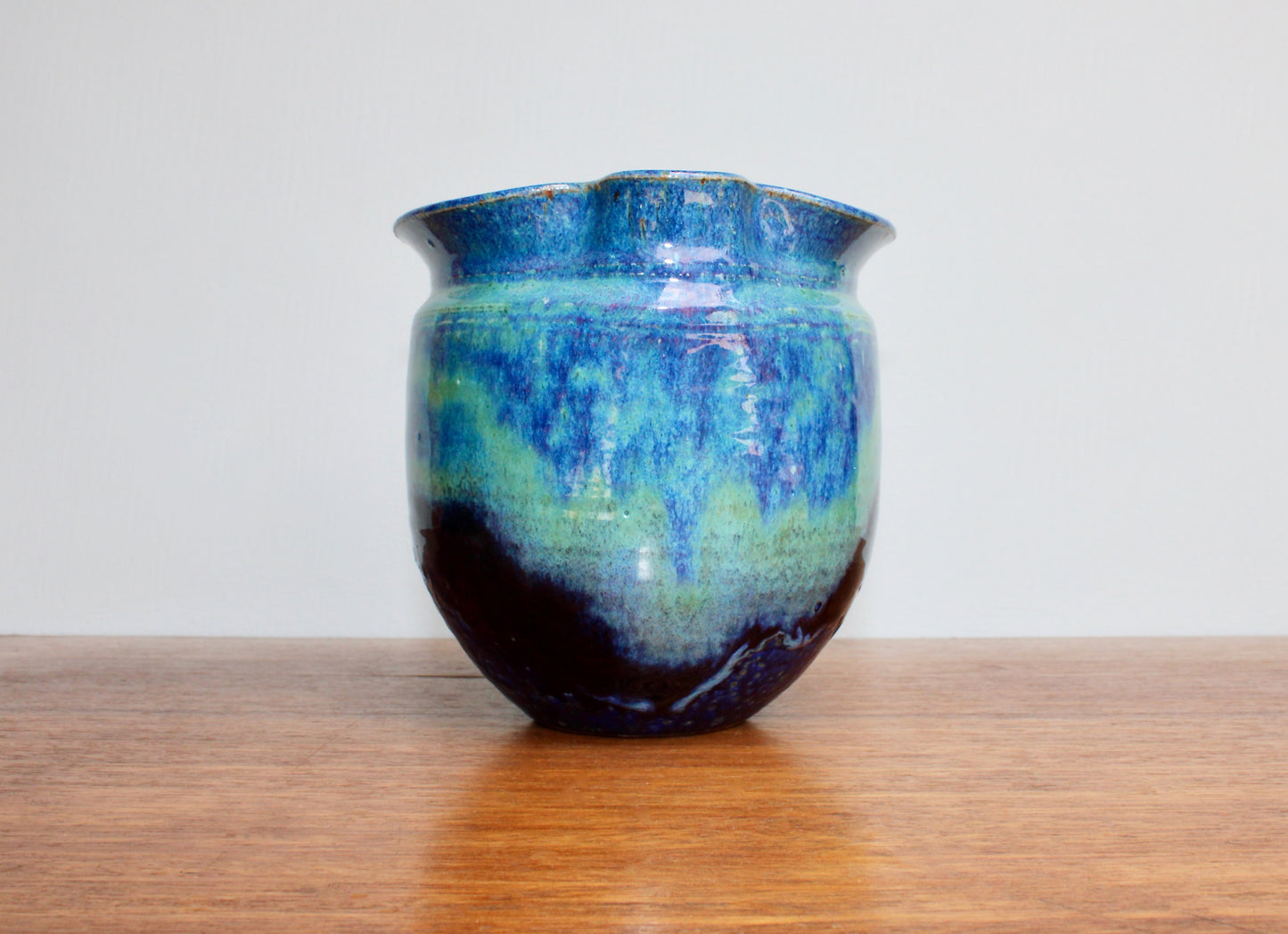 Michael Nowack Pottery - Large Batter Pourer Set in Glassy Marbled Blues w/ Deep-Blue Frog Glaze on Stoneware, Master Potter of Tucson Arizona - Handcrafted Studio Pottery