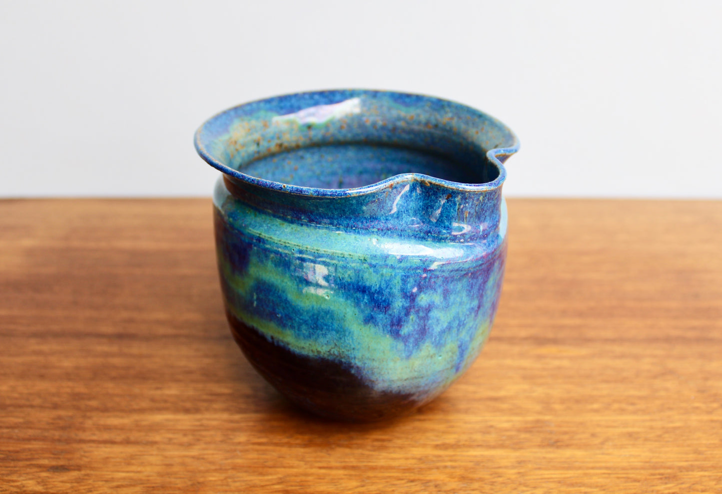 Michael Nowack Pottery - Large Batter Pourer Set in Glassy Marbled Blues w/ Deep-Blue Frog Glaze on Stoneware, Master Potter of Tucson Arizona - Handcrafted Studio Pottery