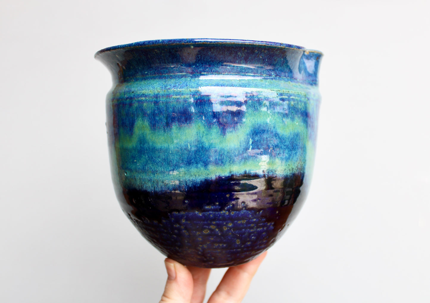 Michael Nowack Pottery - Large Batter Pourer Set in Glassy Marbled Blues w/ Deep-Blue Frog Glaze on Stoneware, Master Potter of Tucson Arizona - Handcrafted Studio Pottery