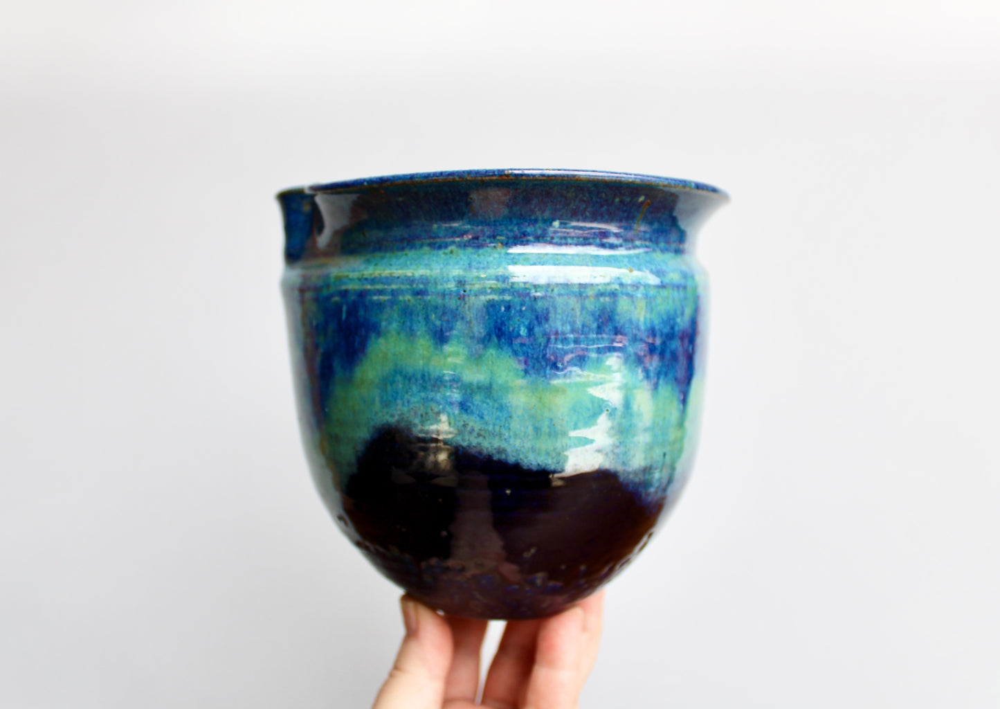 Michael Nowack Pottery - Large Batter Pourer Set in Glassy Marbled Blues w/ Deep-Blue Frog Glaze on Stoneware, Master Potter of Tucson Arizona - Handcrafted Studio Pottery