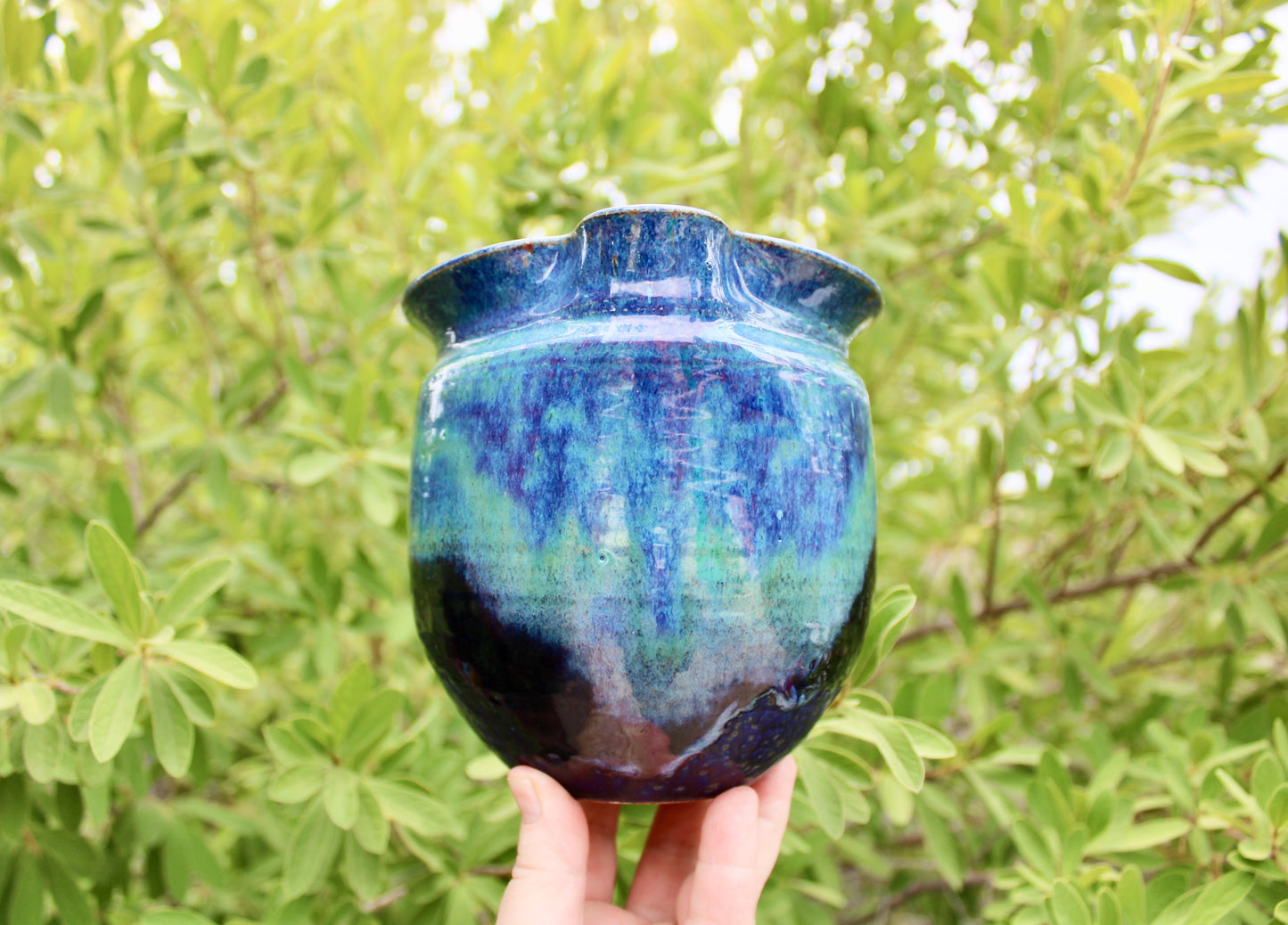 Michael Nowack Pottery - Large Batter Pourer Set in Glassy Marbled Blues w/ Deep-Blue Frog Glaze on Stoneware, Master Potter of Tucson Arizona - Handcrafted Studio Pottery