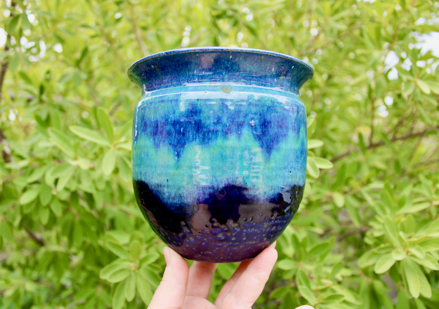 Michael Nowack Pottery - Large Batter Pourer Set in Glassy Marbled Blues w/ Deep-Blue Frog Glaze on Stoneware, Master Potter of Tucson Arizona - Handcrafted Studio Pottery