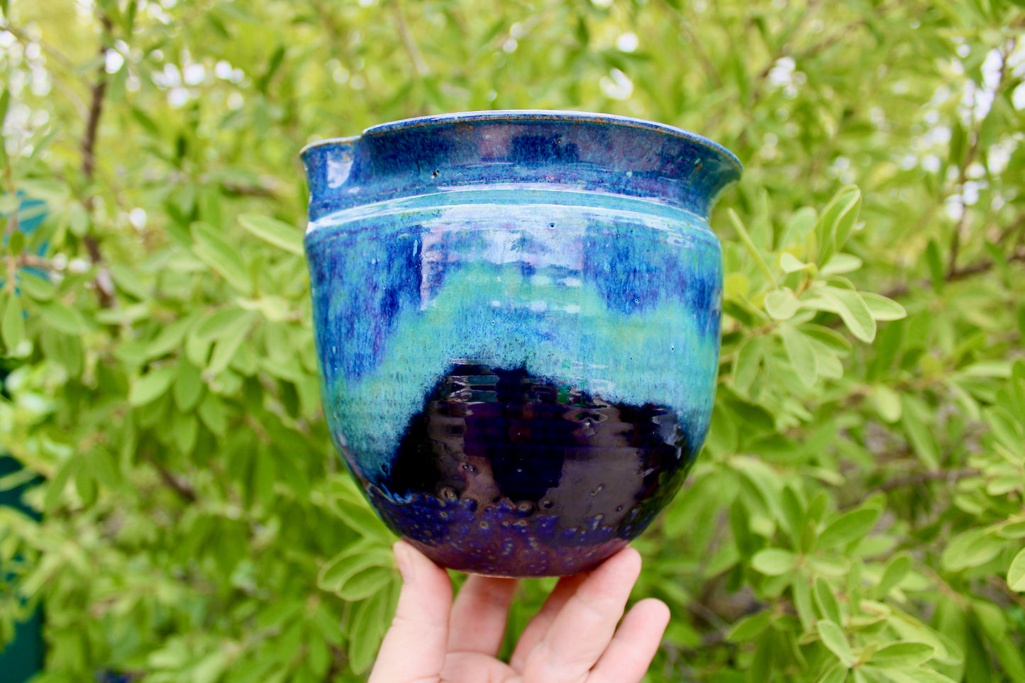 Michael Nowack Pottery - Large Batter Pourer Set in Glassy Marbled Blues w/ Deep-Blue Frog Glaze on Stoneware, Master Potter of Tucson Arizona - Handcrafted Studio Pottery