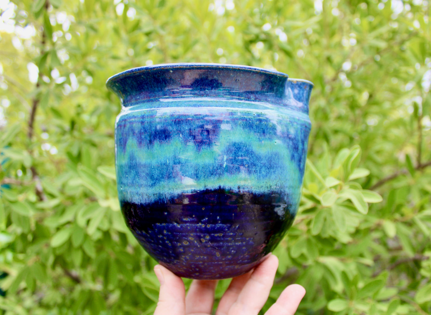 Michael Nowack Pottery - Large Batter Pourer Set in Glassy Marbled Blues w/ Deep-Blue Frog Glaze on Stoneware, Master Potter of Tucson Arizona - Handcrafted Studio Pottery