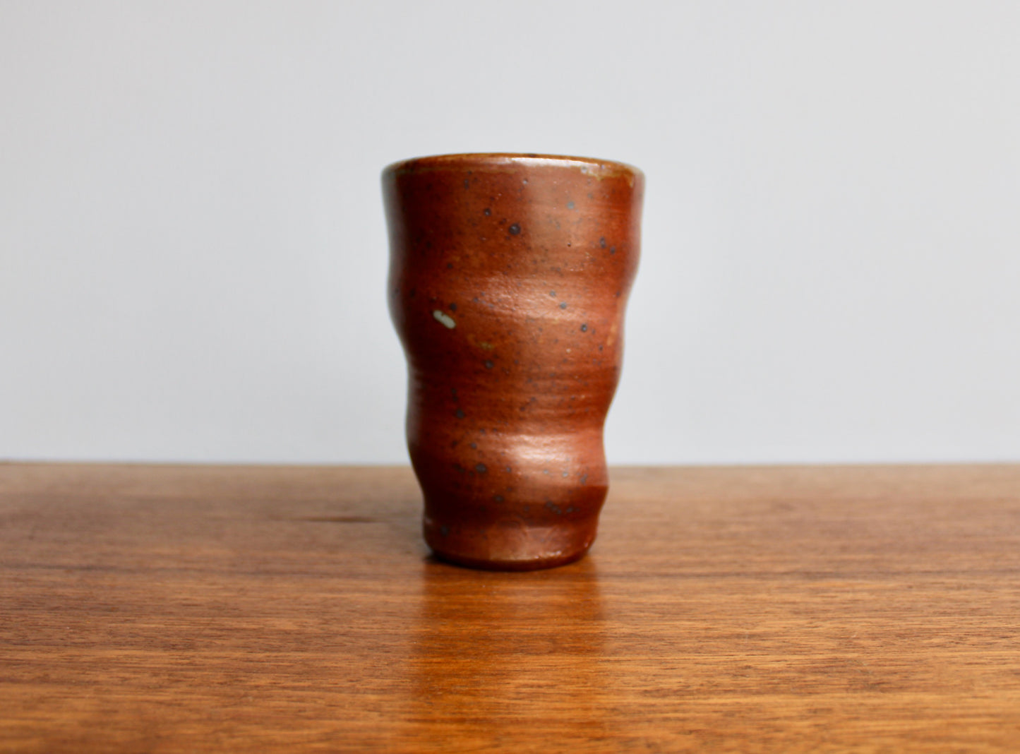 Tall Undulating Shino Glazed Tumbler - Slightly Iridescent w/ Large Matte Iron Flake Speckling & a Spotted Light-Grey Interior