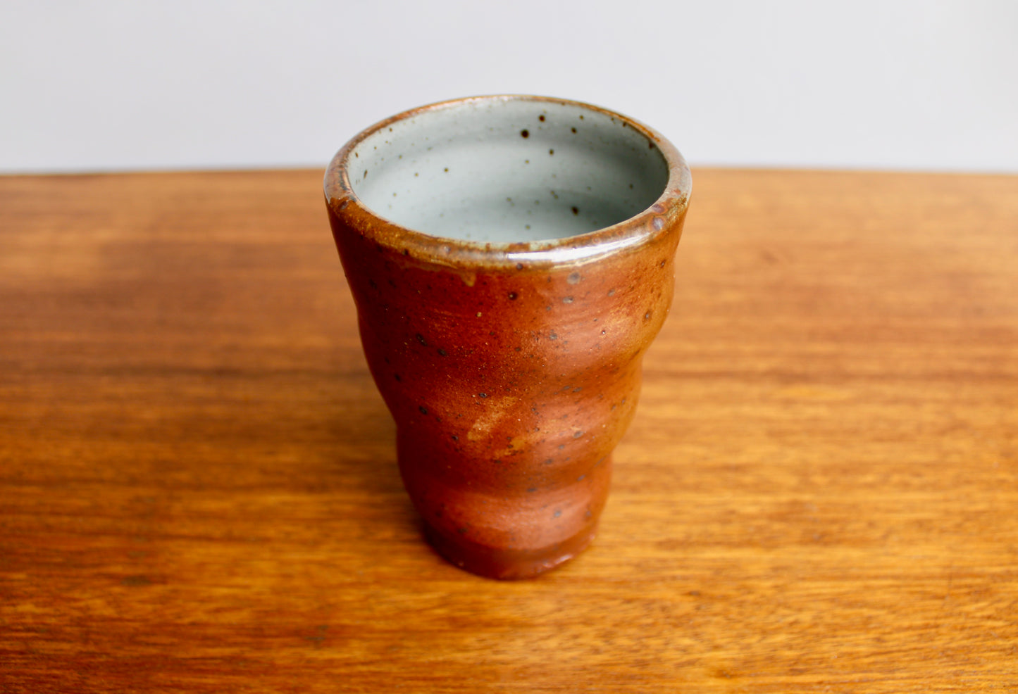 Tall Undulating Shino Glazed Tumbler - Slightly Iridescent w/ Large Matte Iron Flake Speckling & a Spotted Light-Grey Interior