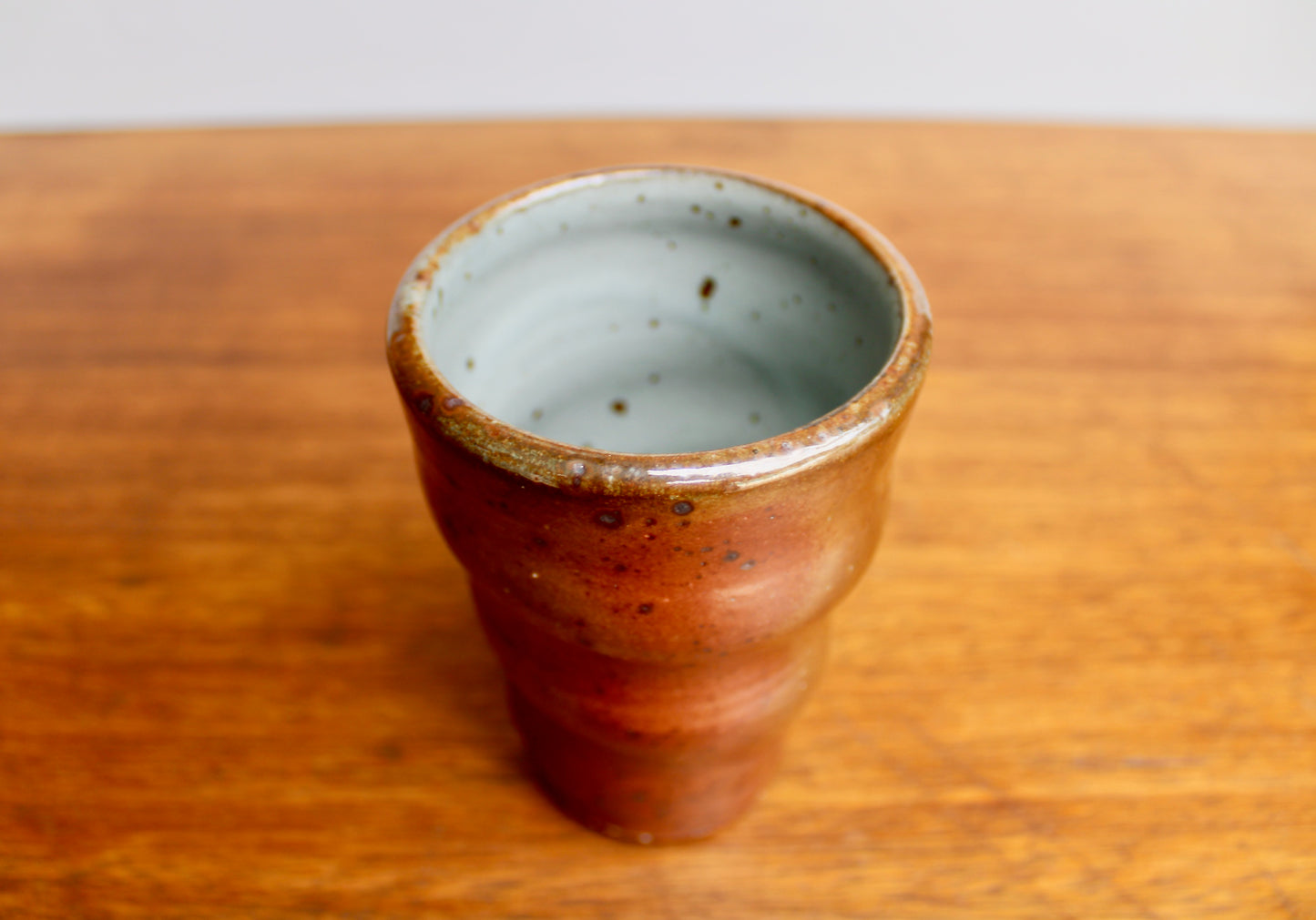 Tall Undulating Shino Glazed Tumbler - Slightly Iridescent w/ Large Matte Iron Flake Speckling & a Spotted Light-Grey Interior