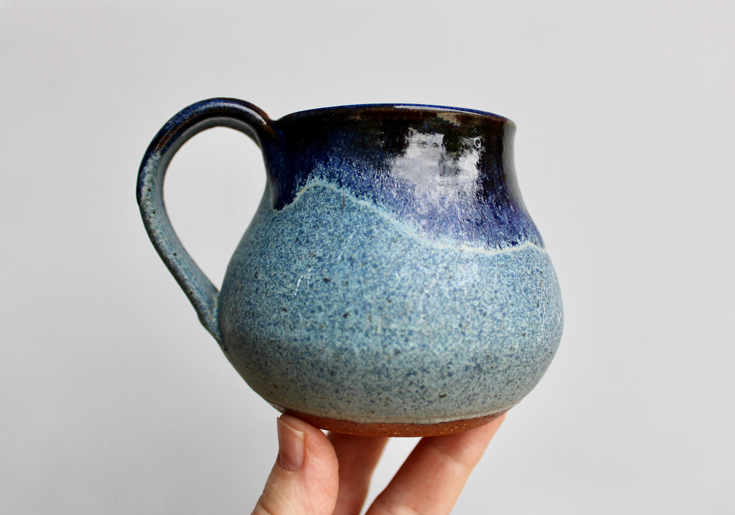 Textured CG Pottery Lava Glazed Handcrafted Studio Mug, 300ml Capacity Matte Blue w/ Narrow Rimmed Bell Shaped Stoneware Mug