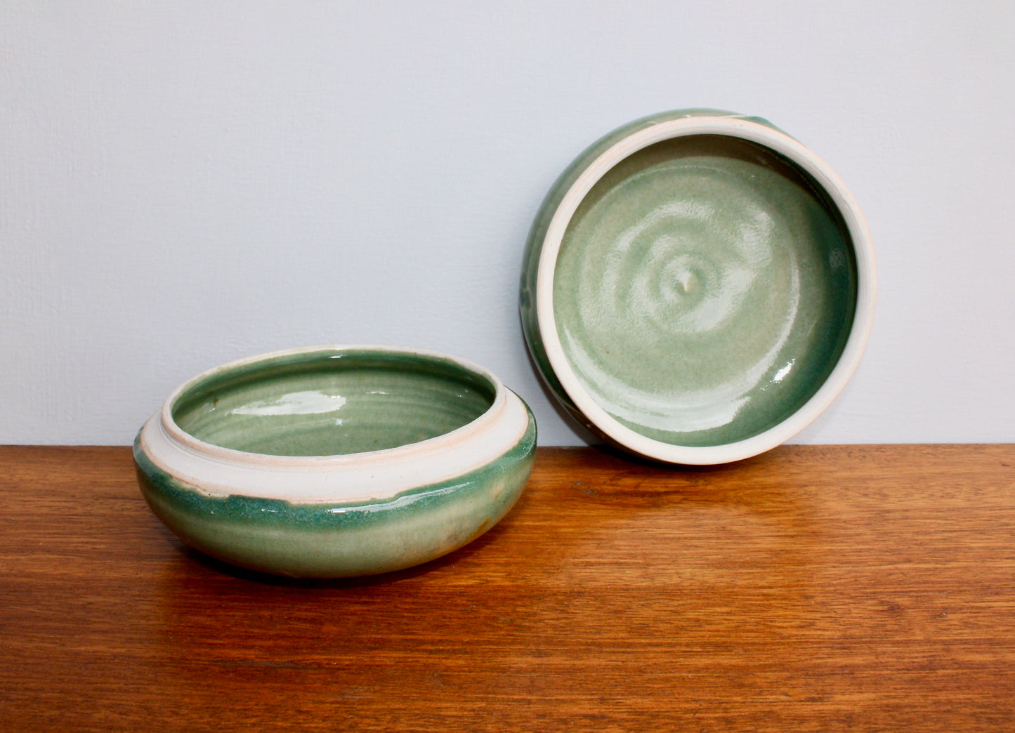 Scott Frankenberger Porcelain Celadon Box, Vtg Glossy Dimensional Glaze w/ Trapped Gold & Raised Decoration - Fine Studio Pottery, Signed & Sigil by Master Potter - 100%  Handcrafted