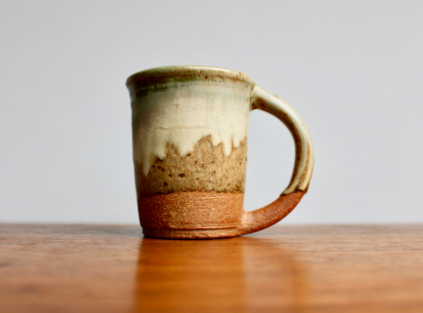 Green & Dove-Grey Landscape Glazed Stoneware Mug - Handcrafted Vtg Studio Pottery Mug