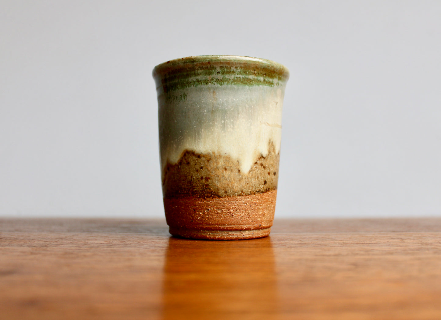 Green & Dove-Grey Landscape Glazed Stoneware Mug - Handcrafted Vtg Studio Pottery Mug