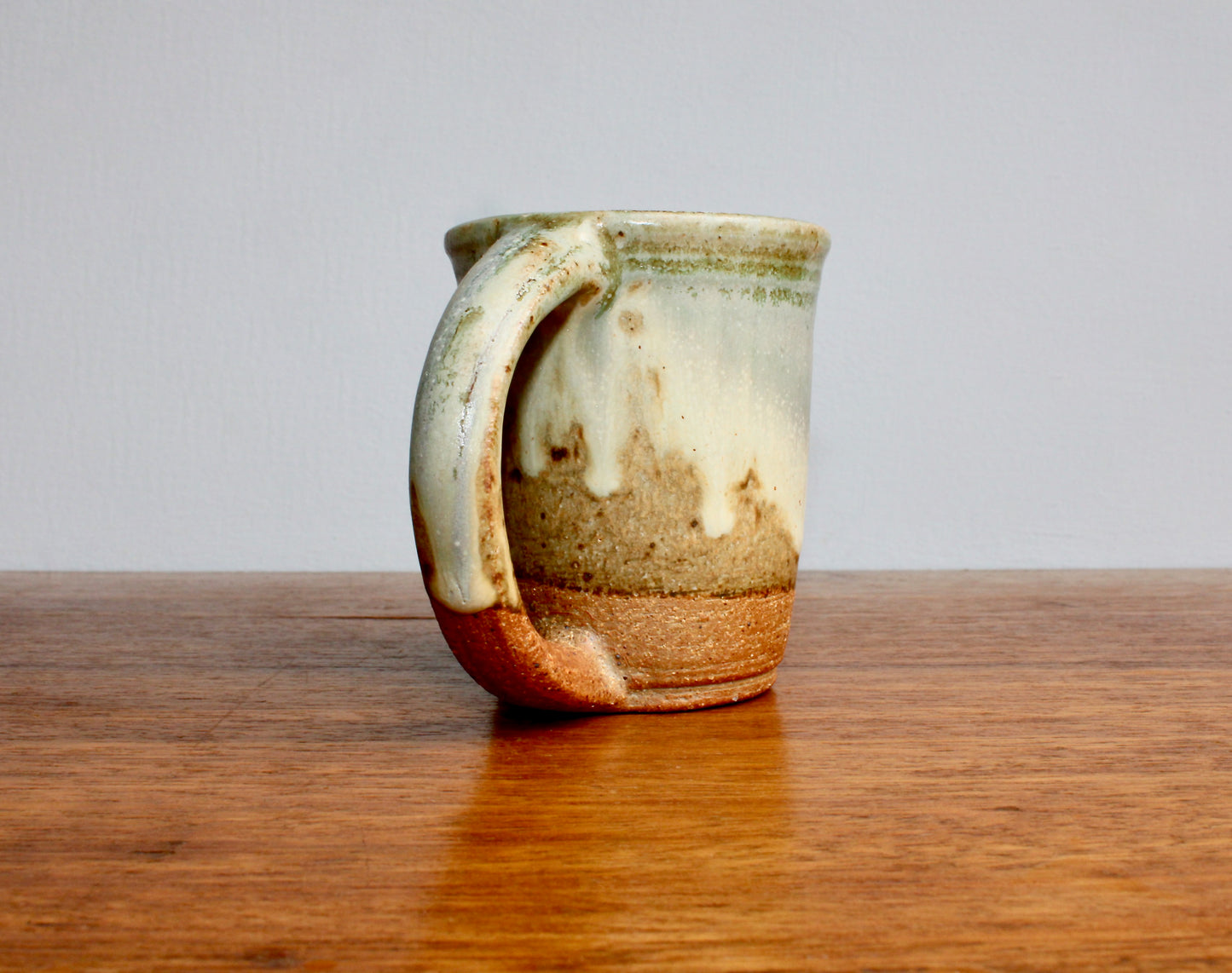 Green & Dove-Grey Landscape Glazed Stoneware Mug - Handcrafted Vtg Studio Pottery Mug