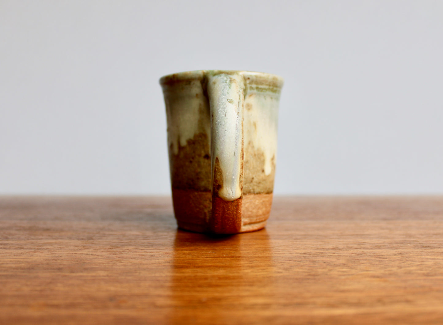 Green & Dove-Grey Landscape Glazed Stoneware Mug - Handcrafted Vtg Studio Pottery Mug