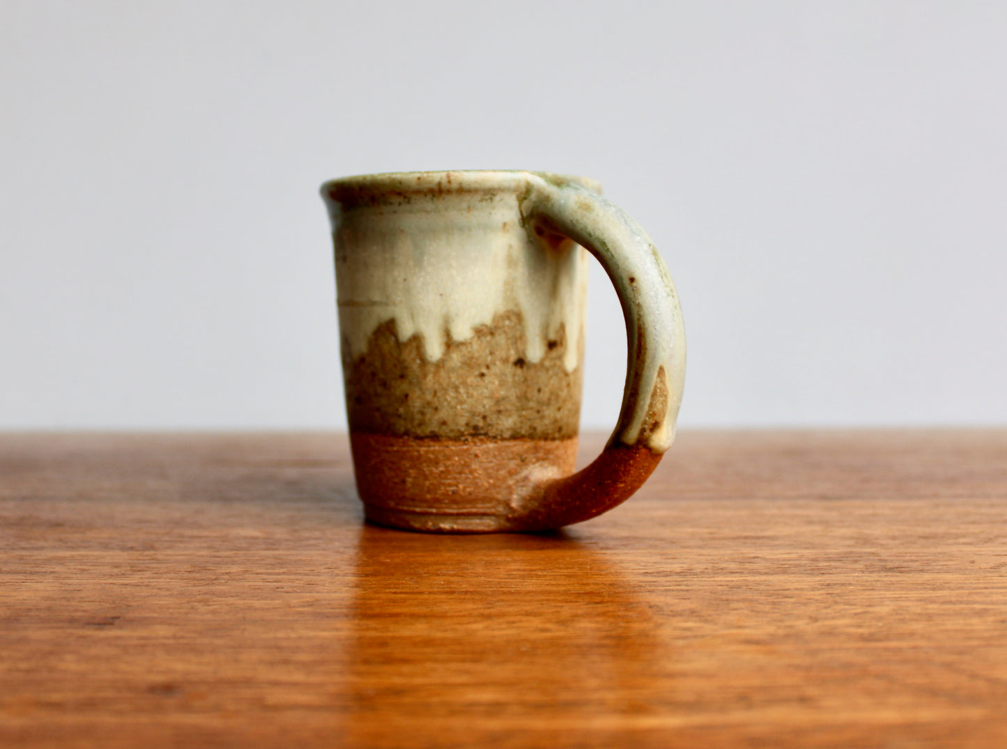 Green & Dove-Grey Landscape Glazed Stoneware Mug - Handcrafted Vtg Studio Pottery Mug