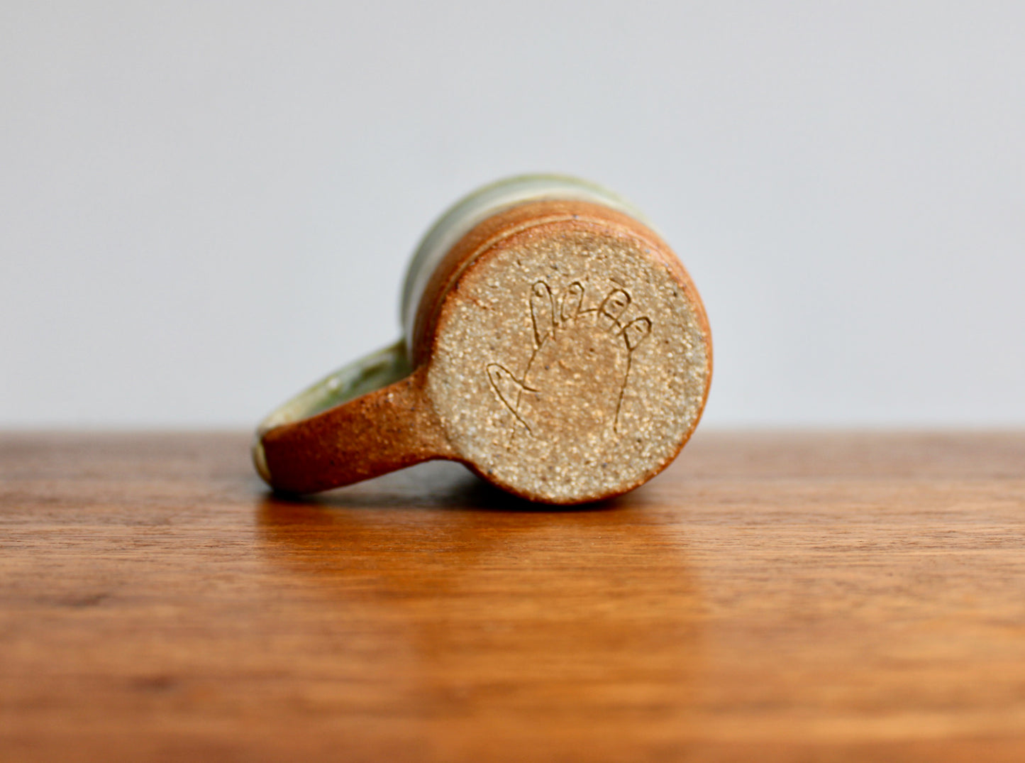 Green & Dove-Grey Landscape Glazed Stoneware Mug - Handcrafted Vtg Studio Pottery Mug