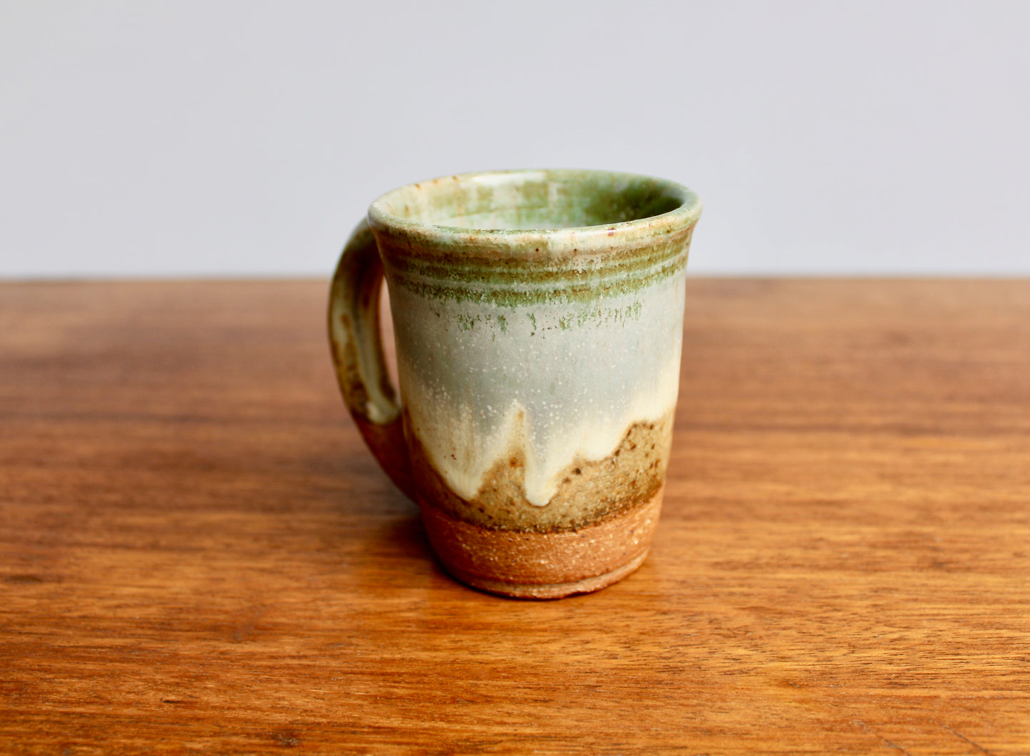 Green & Dove-Grey Landscape Glazed Stoneware Mug - Handcrafted Vtg Studio Pottery Mug