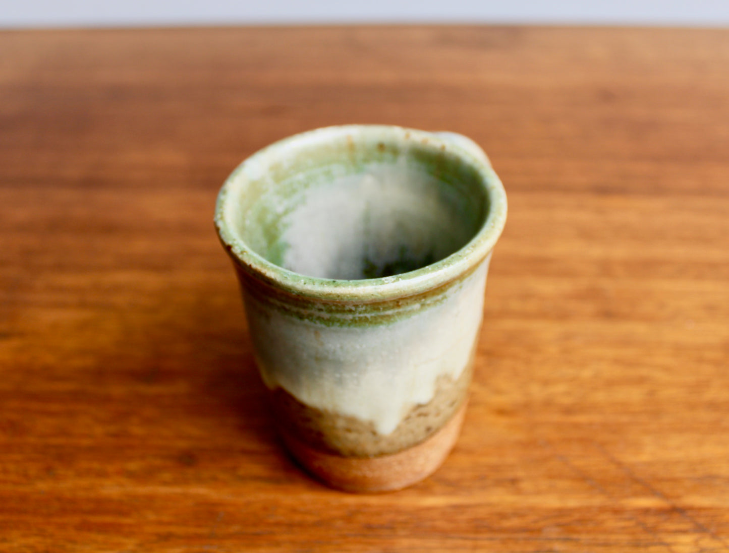 Green & Dove-Grey Landscape Glazed Stoneware Mug - Handcrafted Vtg Studio Pottery Mug