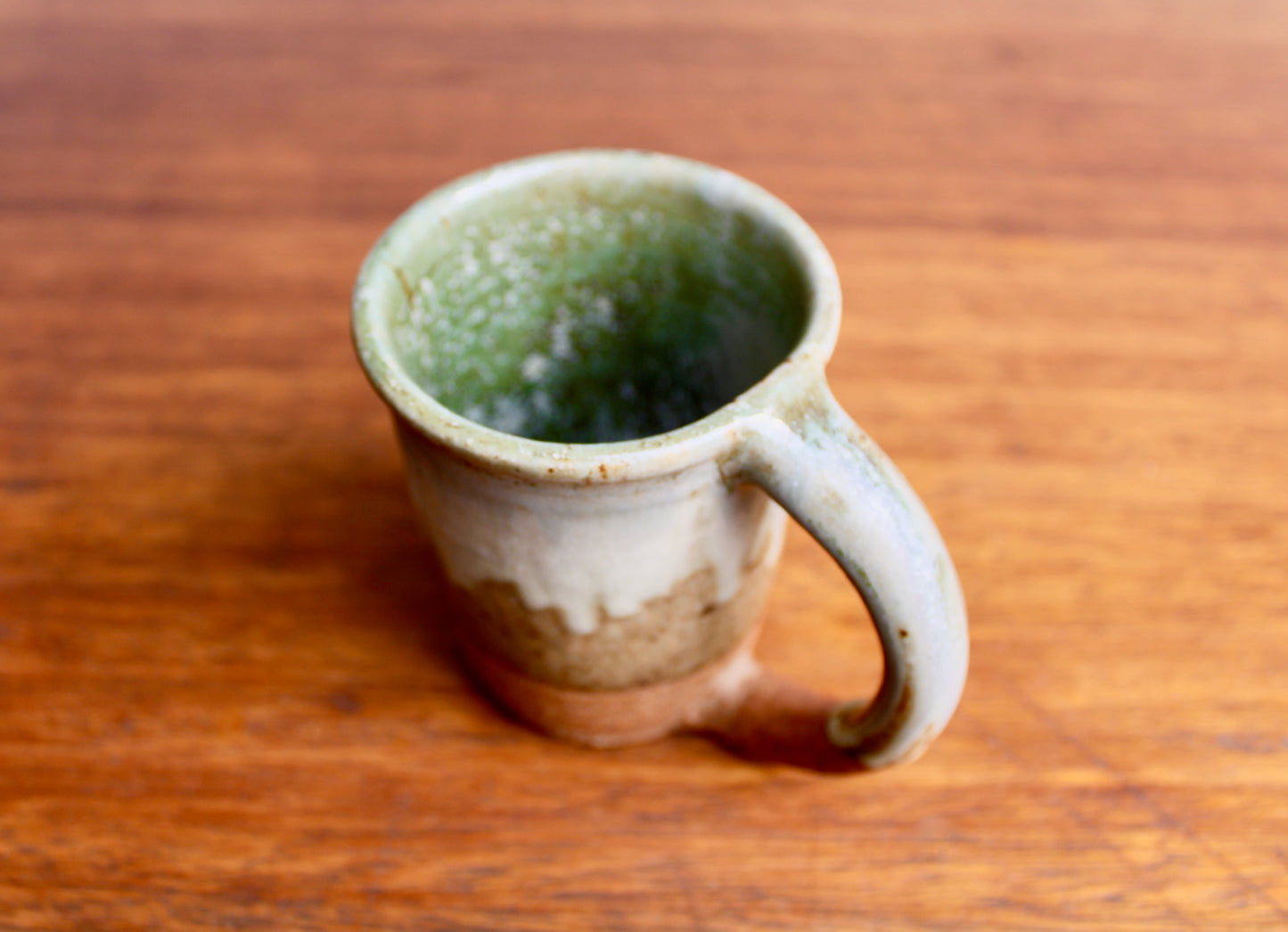 Green & Dove-Grey Landscape Glazed Stoneware Mug - Handcrafted Vtg Studio Pottery Mug