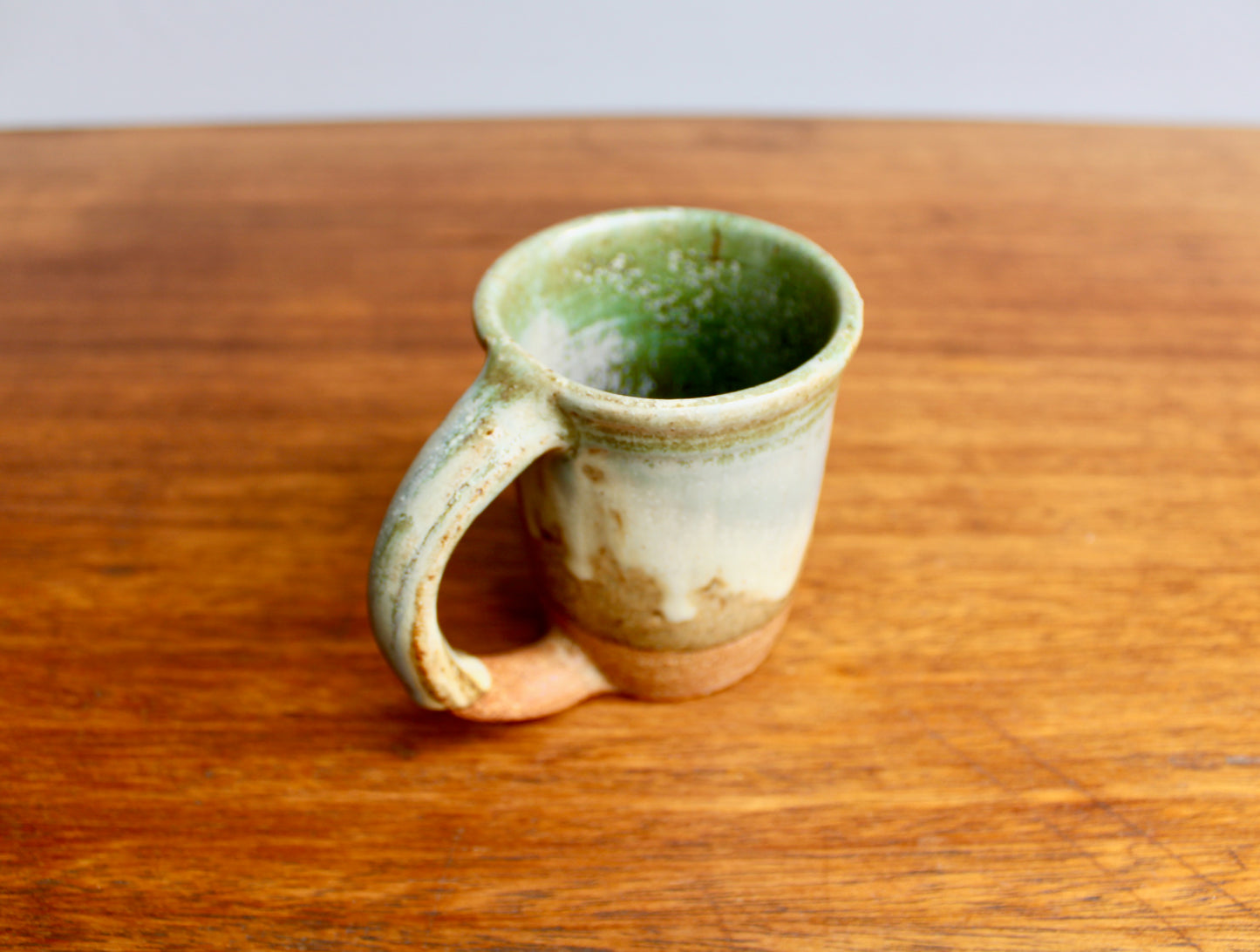 Green & Dove-Grey Landscape Glazed Stoneware Mug - Handcrafted Vtg Studio Pottery Mug