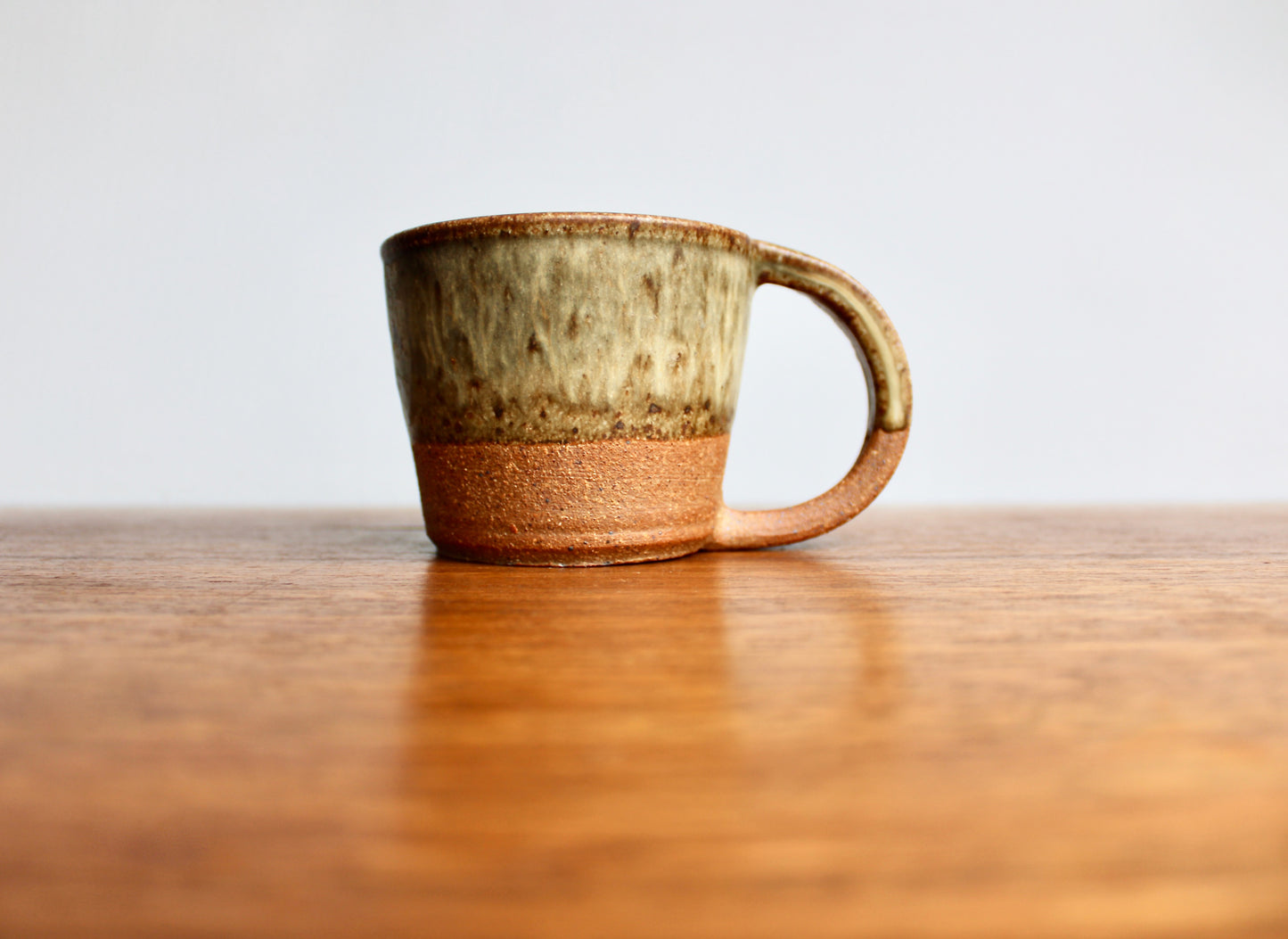 Olive Green & Ochre Glazed Stoneware Mug - Cactus Hand Mark -  Handcrafted Minimalist Studio Pottery Mug
