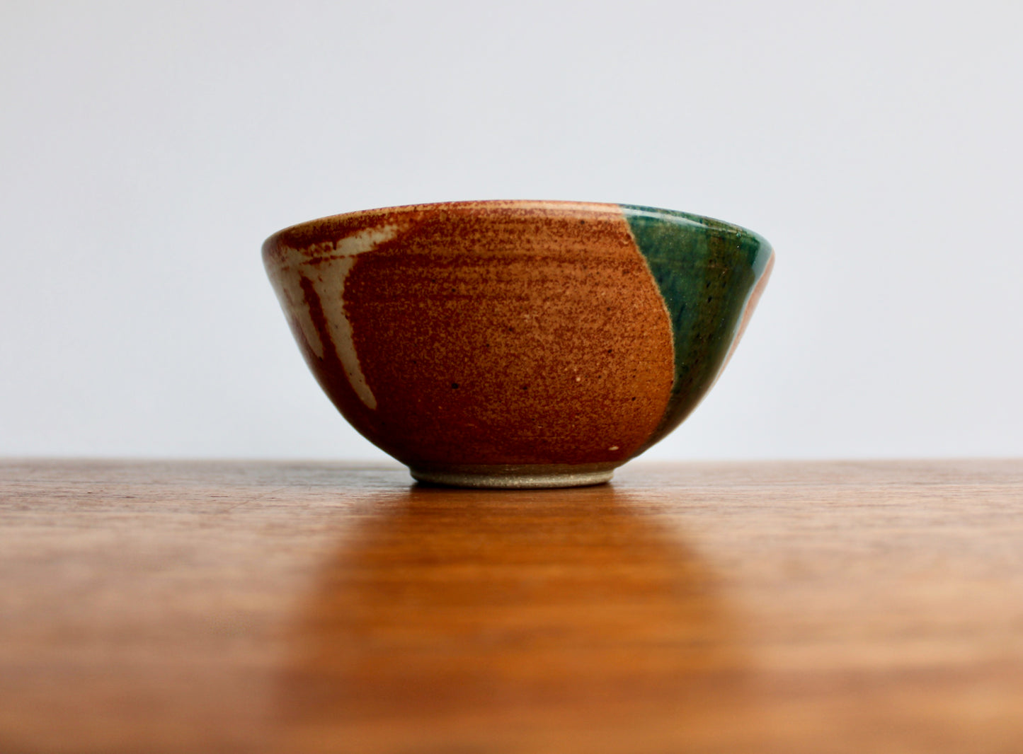 Shino Glazed Bowl w/ Drape of Glossy Green - Signed in Cursive Looping "Ly" - Perfect for Cereal & Ramen - Vintage Handcrafted Studio Pottery