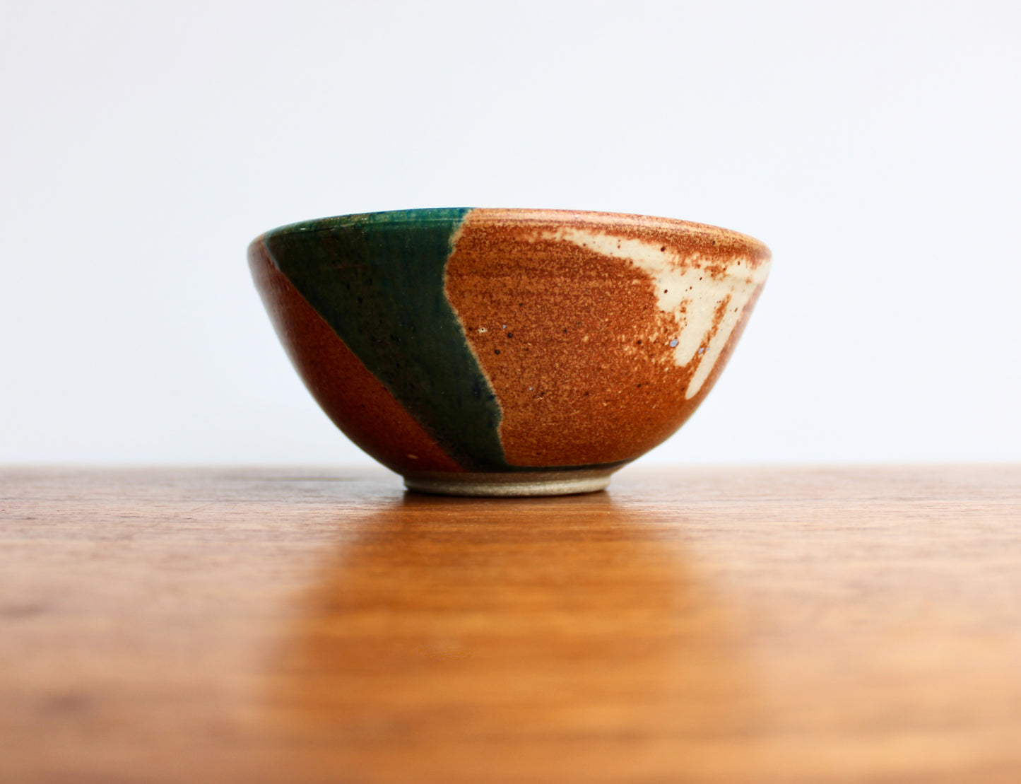 Shino Glazed Bowl w/ Drape of Glossy Green - Signed in Cursive Looping "Ly" - Perfect for Cereal & Ramen - Vintage Handcrafted Studio Pottery