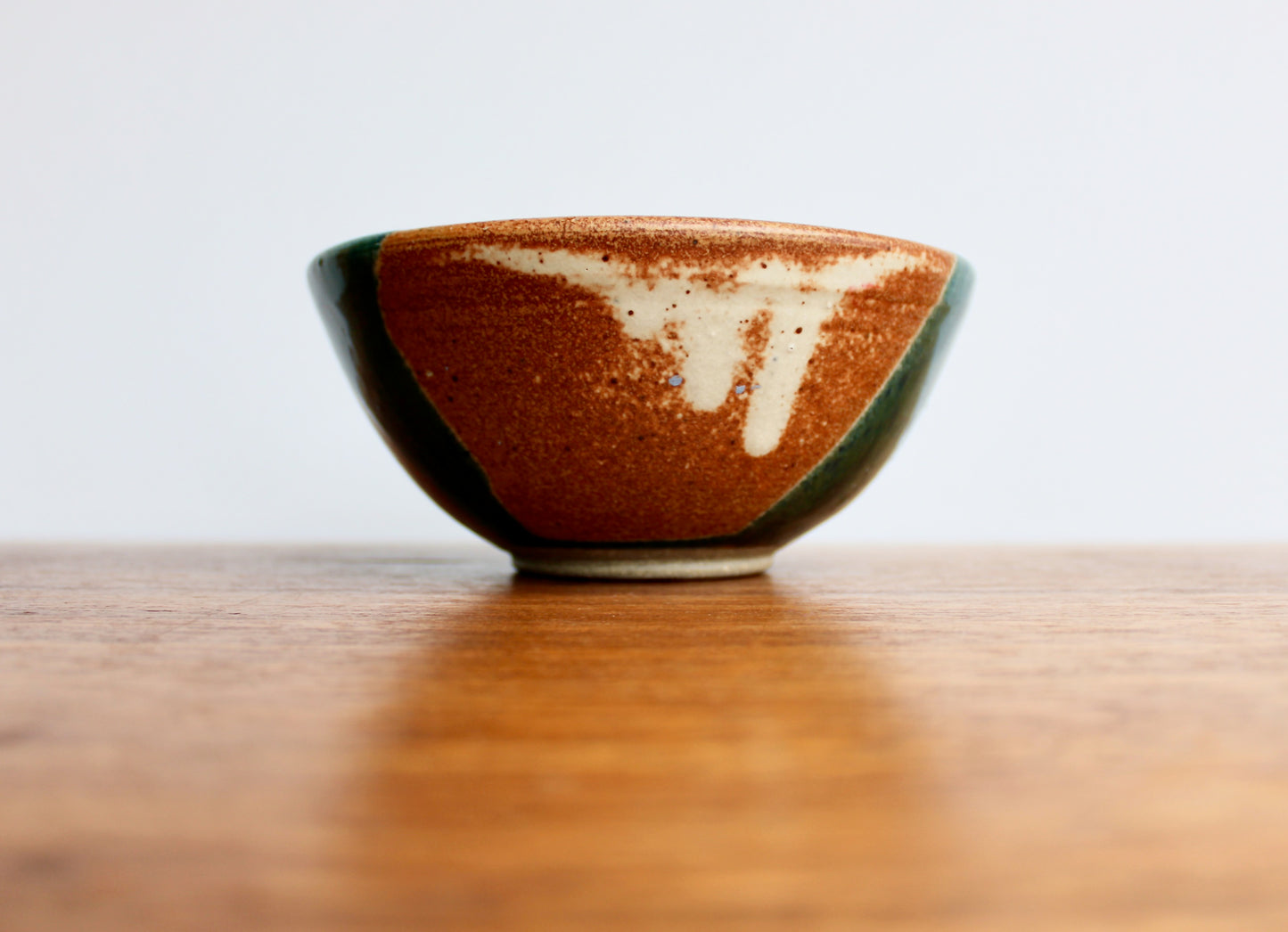 Shino Glazed Bowl w/ Drape of Glossy Green - Signed in Cursive Looping "Ly" - Perfect for Cereal & Ramen - Vintage Handcrafted Studio Pottery