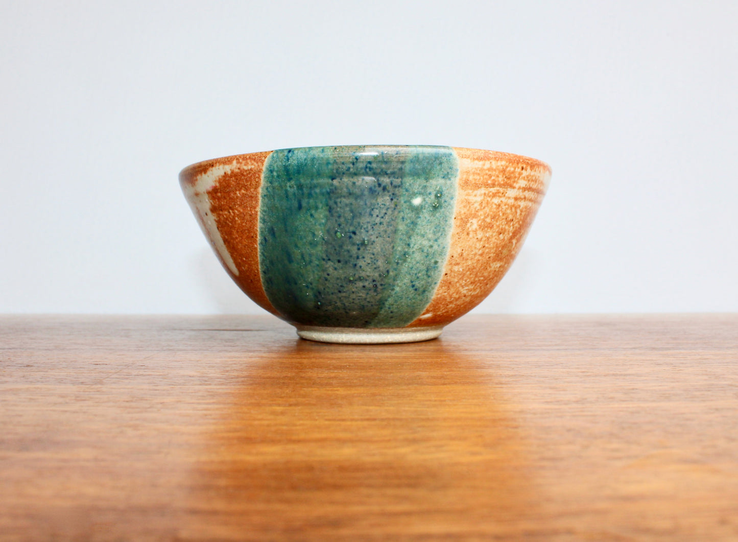 Shino Glazed Bowl w/ Drape of Glossy Green - Signed in Cursive Looping "Ly" - Perfect for Cereal & Ramen - Vintage Handcrafted Studio Pottery