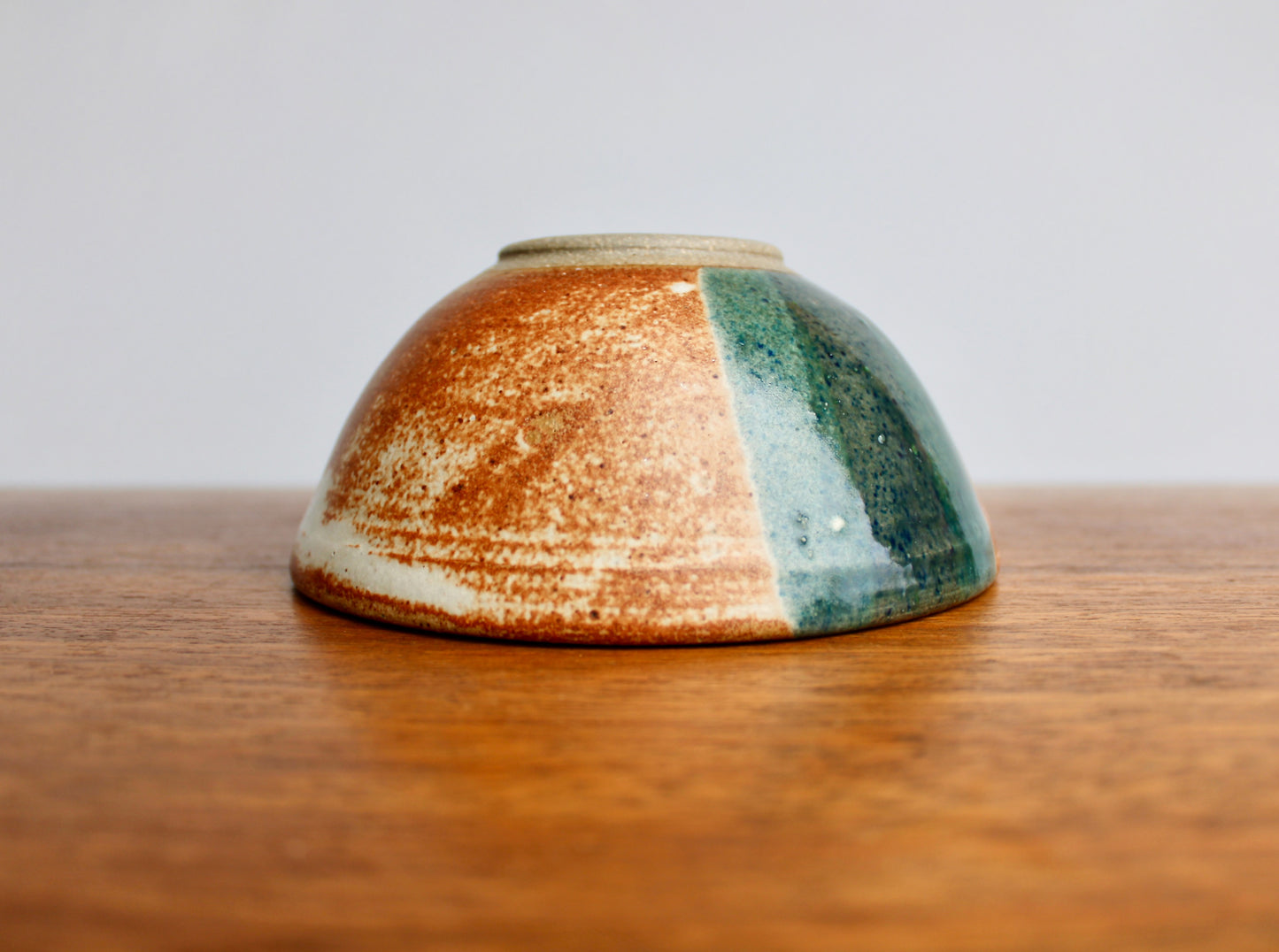 Shino Glazed Bowl w/ Drape of Glossy Green - Signed in Cursive Looping "Ly" - Perfect for Cereal & Ramen - Vintage Handcrafted Studio Pottery