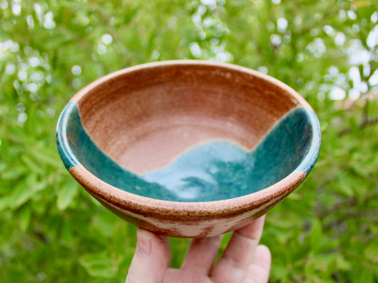 Shino Glazed Bowl w/ Drape of Glossy Green - Signed in Cursive Looping "Ly" - Perfect for Cereal & Ramen - Vintage Handcrafted Studio Pottery