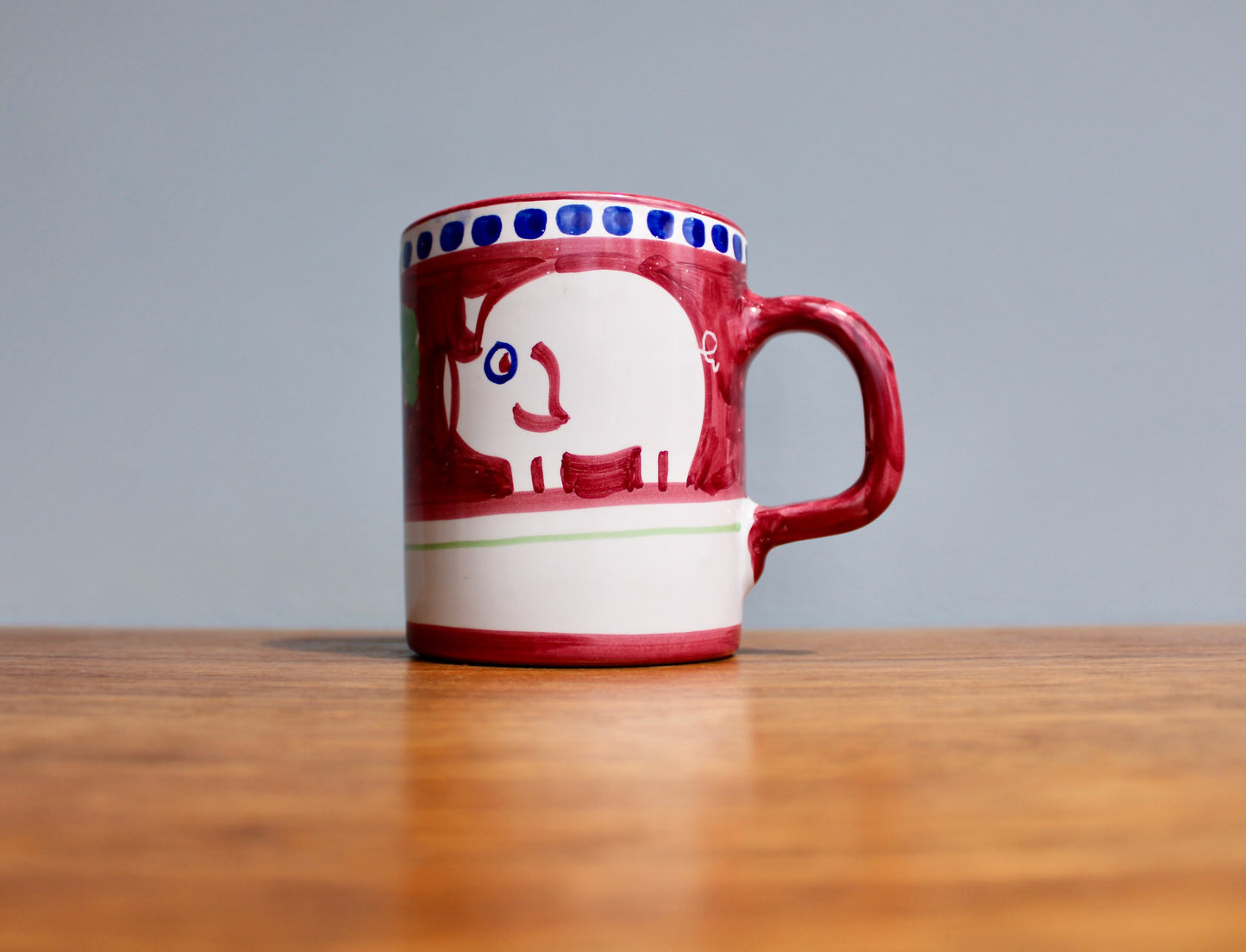 SOLD: 1984 Italy Vietri Mug in Campagna Pig (Porco) Decoration - Red Mid Century Italy Redware