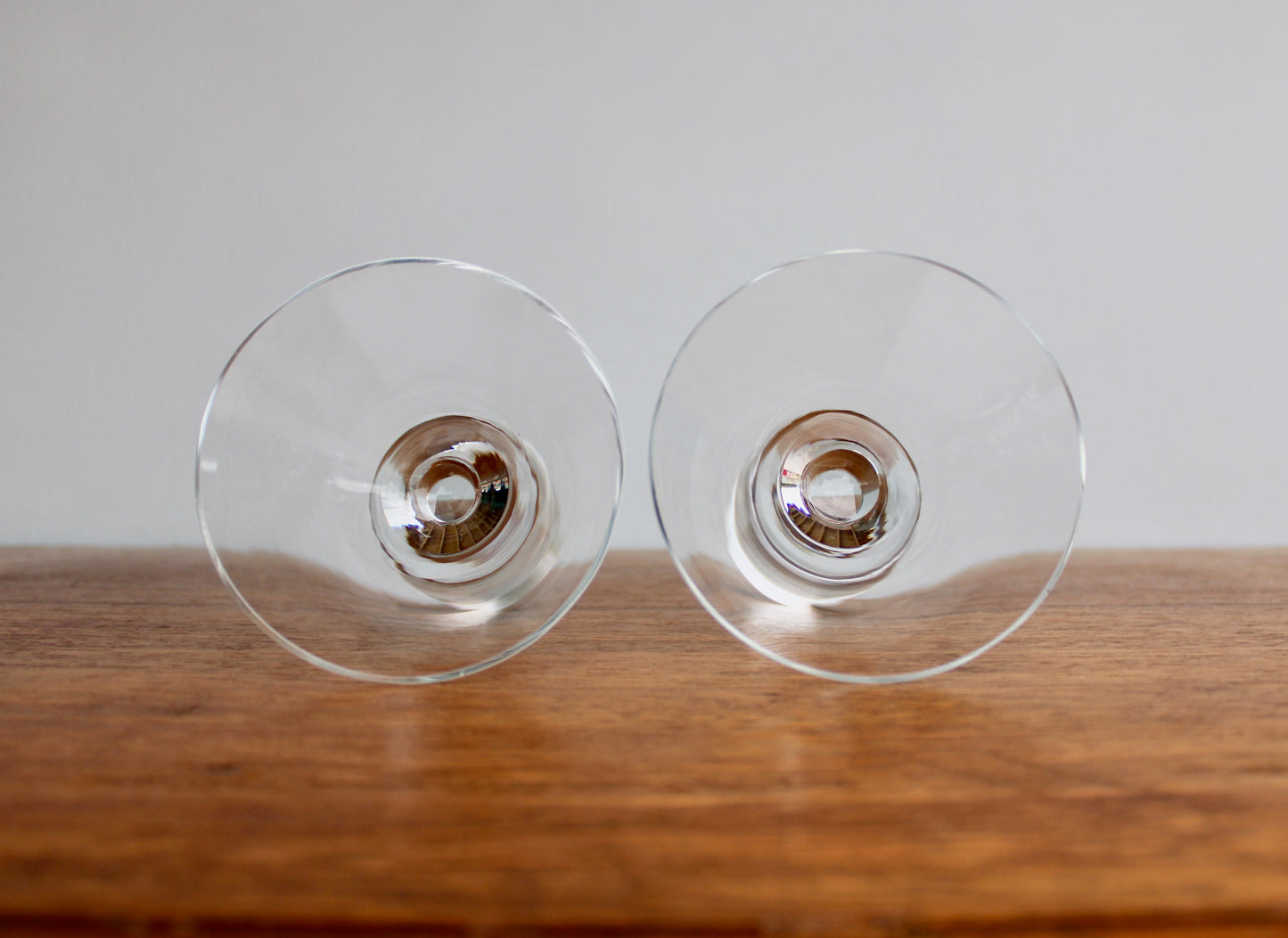 SOLD:  Pair of Colonnade Martini Glasses by Sasaki Japan - Modern Crystal Barware - New Vintage 1990s Japanese Glass Design - Vintage Modern Stoneware Japan