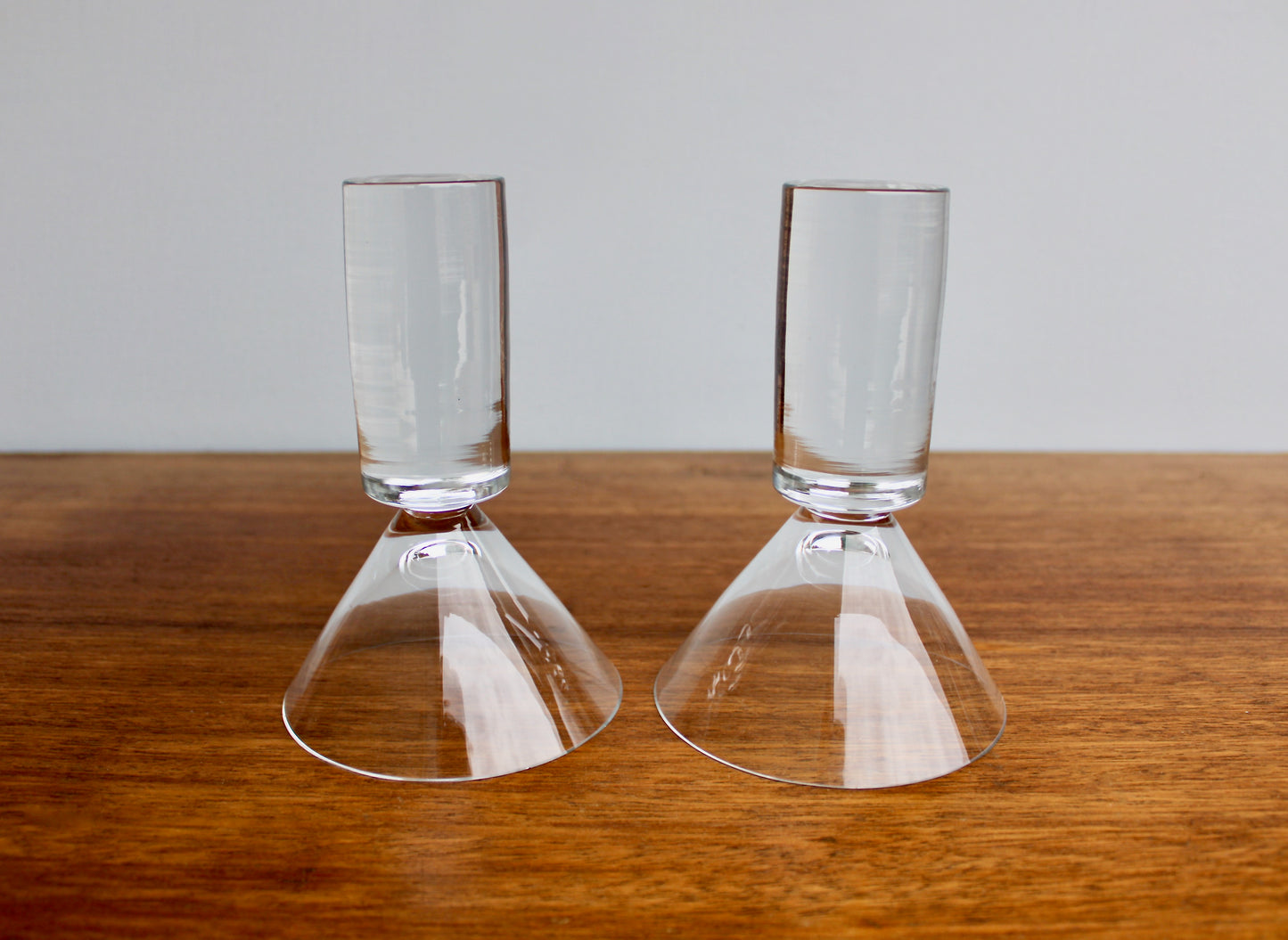 SOLD:  Pair of Colonnade Martini Glasses by Sasaki Japan - Modern Crystal Barware - New Vintage 1990s Japanese Glass Design - Vintage Modern Stoneware Japan