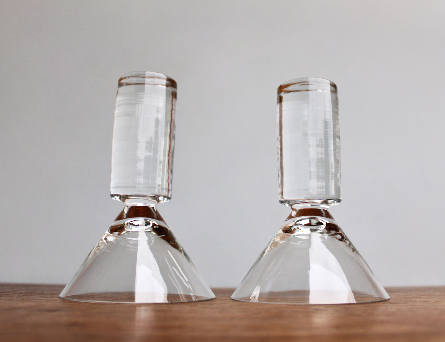 SOLD:  Pair of Colonnade Martini Glasses by Sasaki Japan - Modern Crystal Barware - New Vintage 1990s Japanese Glass Design - Vintage Modern Stoneware Japan