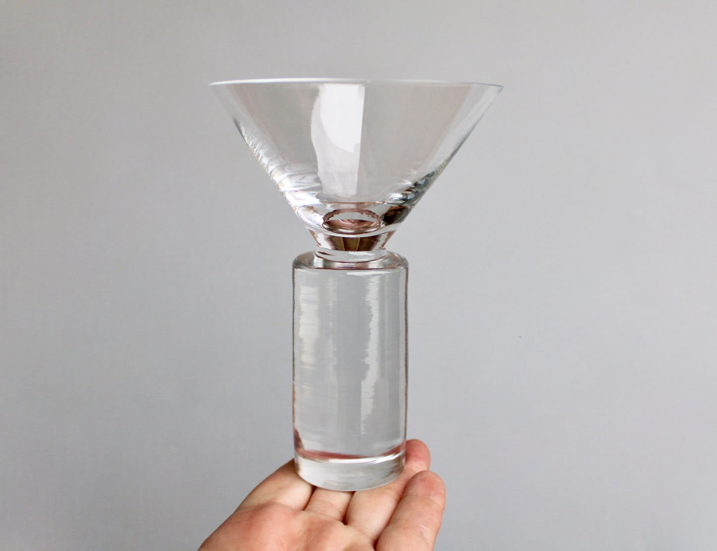 SOLD:  Pair of Colonnade Martini Glasses by Sasaki Japan - Modern Crystal Barware - New Vintage 1990s Japanese Glass Design - Vintage Modern Stoneware Japan