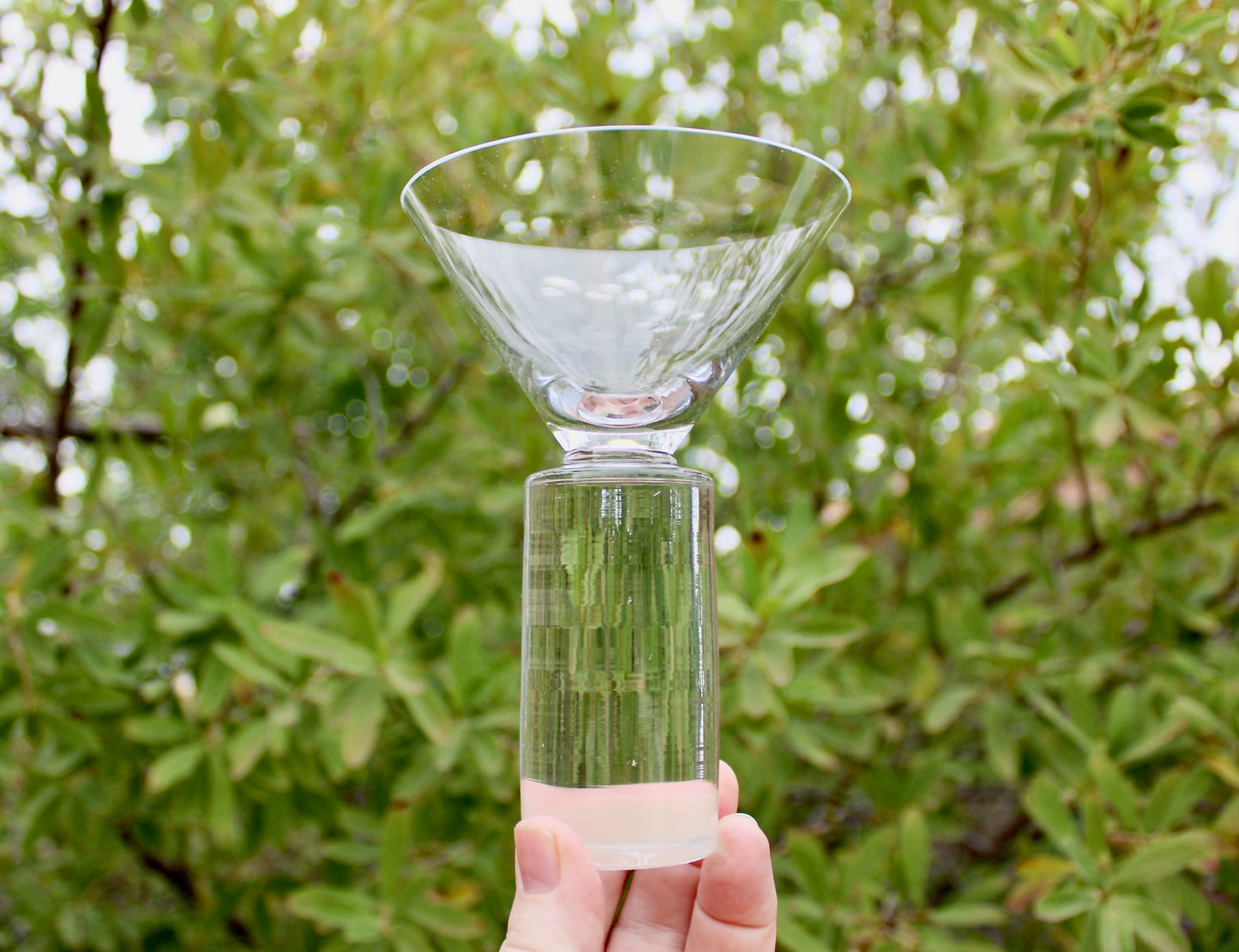 SOLD:  Pair of Colonnade Martini Glasses by Sasaki Japan - Modern Crystal Barware - New Vintage 1990s Japanese Glass Design - Vintage Modern Stoneware Japan