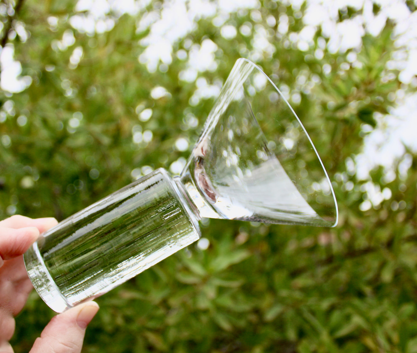 SOLD:  Pair of Colonnade Martini Glasses by Sasaki Japan - Modern Crystal Barware - New Vintage 1990s Japanese Glass Design - Vintage Modern Stoneware Japan