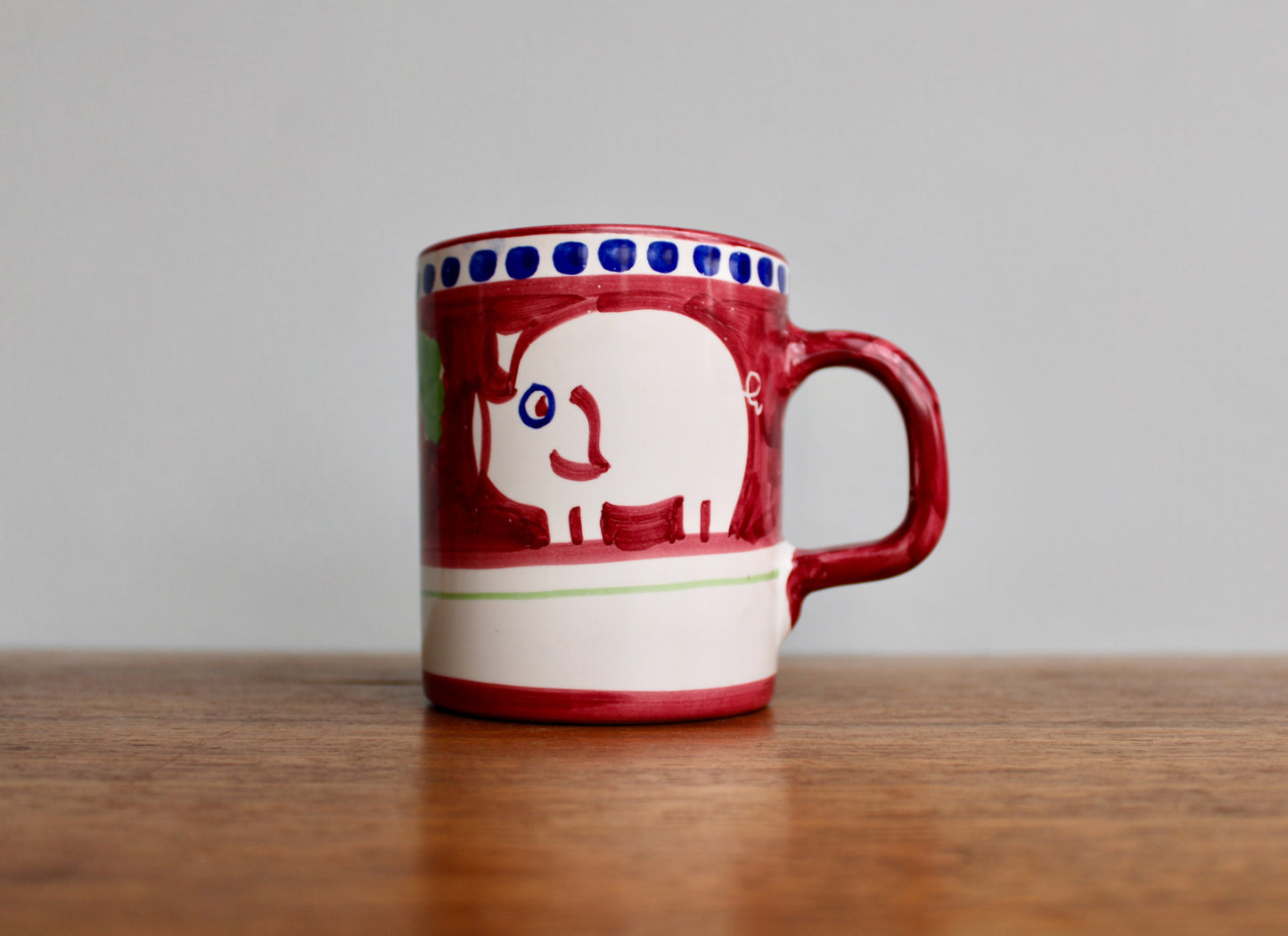 SOLD: 1984 Italy Vietri Mug in Campagna Pig (Porco) Decoration - Red Mid Century Italy Redware