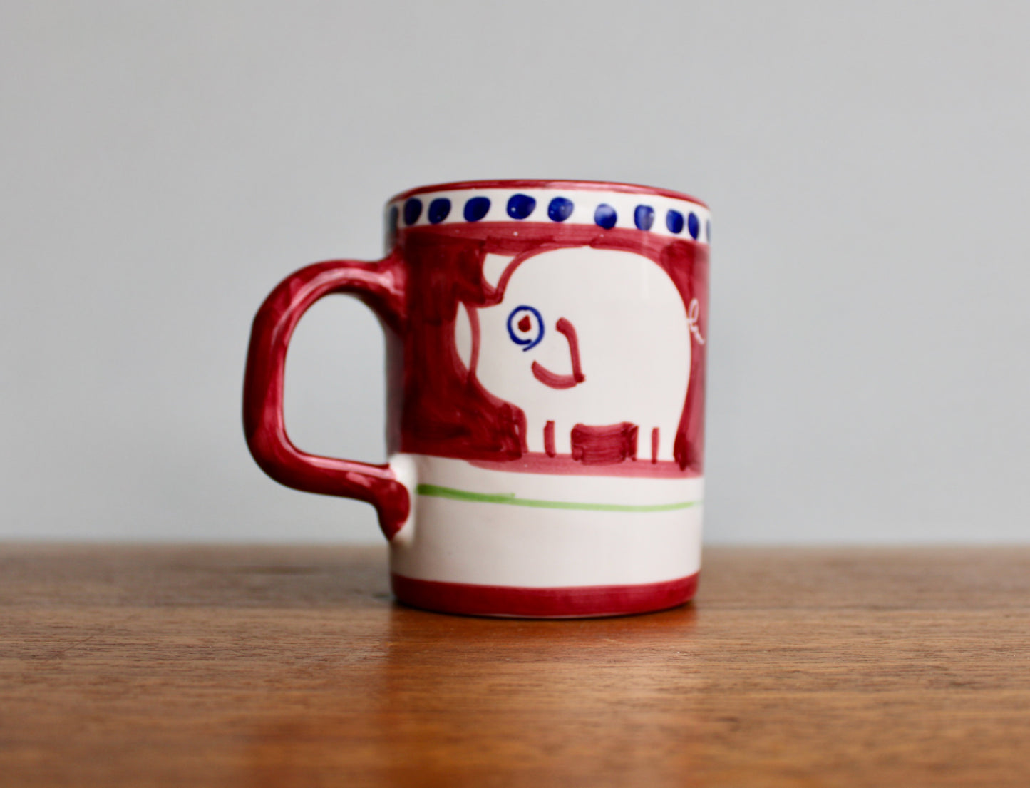 SOLD: 1984 Italy Vietri Mug in Campagna Pig (Porco) Decoration - Red Mid Century Italy Redware