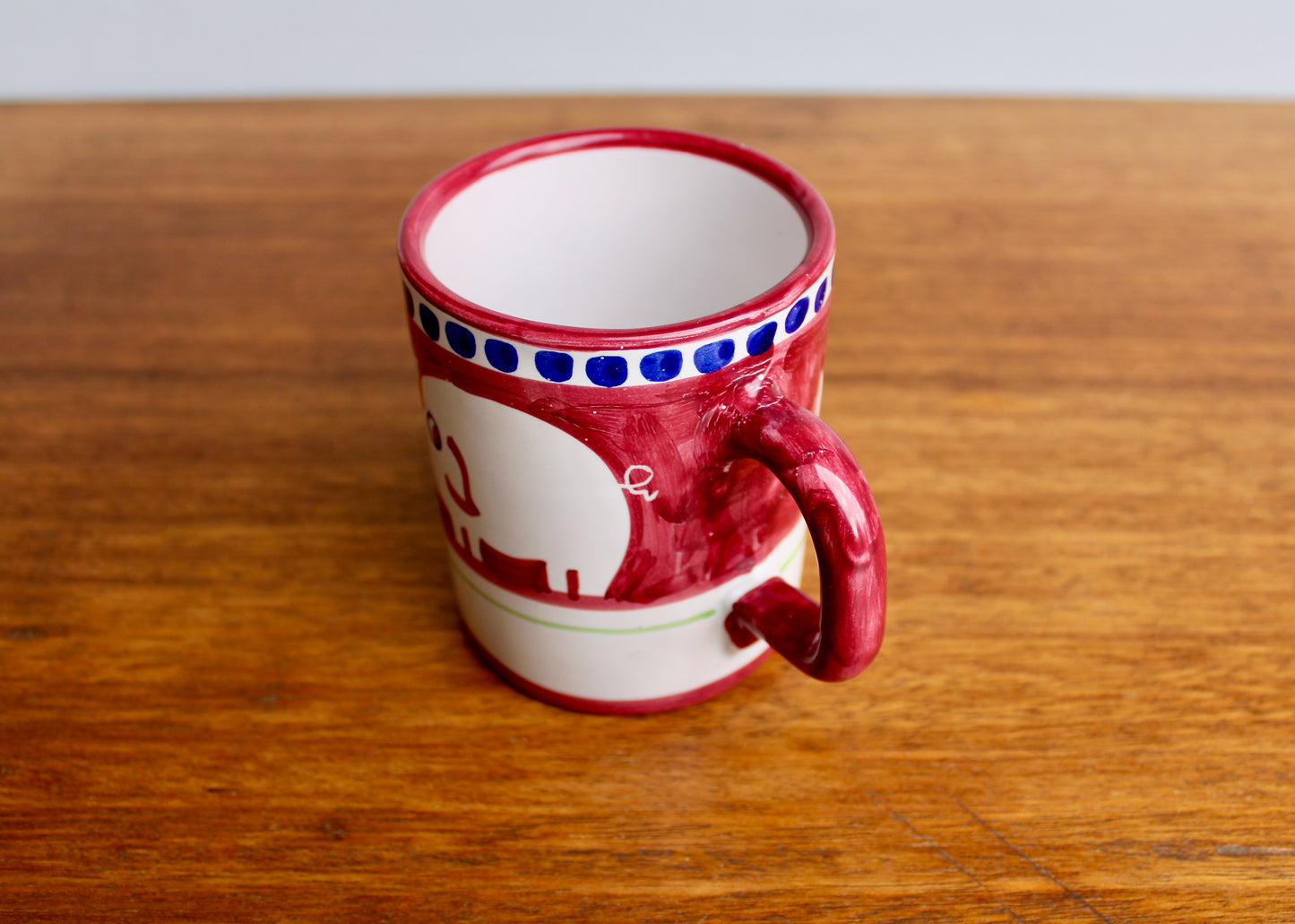 SOLD: 1984 Italy Vietri Mug in Campagna Pig (Porco) Decoration - Red Mid Century Italy Redware