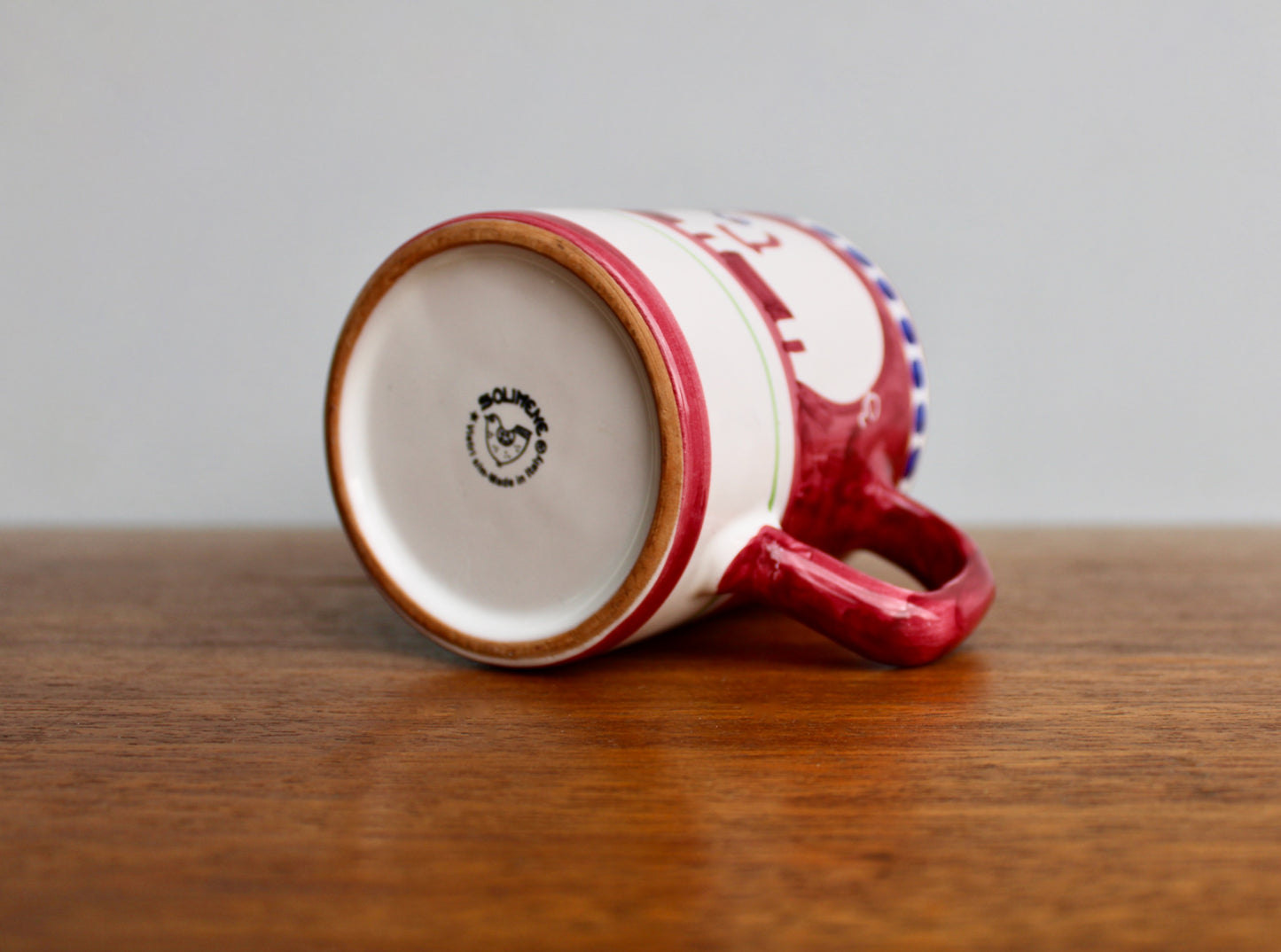 SOLD: 1984 Italy Vietri Mug in Campagna Pig (Porco) Decoration - Red Mid Century Italy Redware