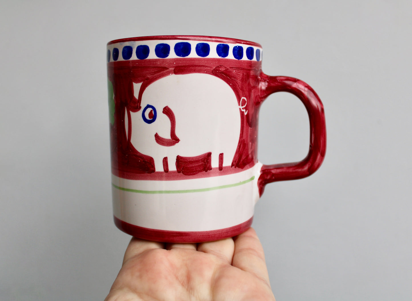 SOLD: 1984 Italy Vietri Mug in Campagna Pig (Porco) Decoration - Red Mid Century Italy Redware