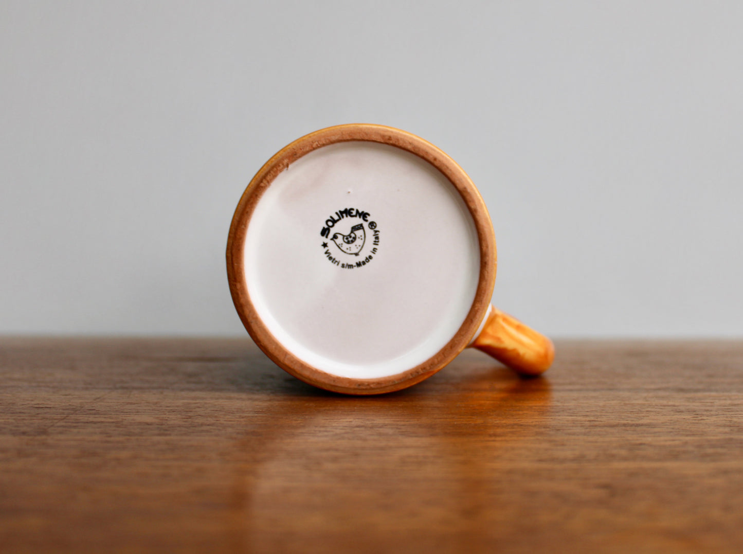 SOLD:  1984 Italy Vietri Mug in Campagna Bird (Uccello) Decoration - Yellow-Orange Mid Century Italy Earthenware