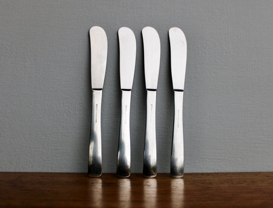 4 Wide-Tip Gense Facette Paddle Butter Spreaders - Vintage Stainless Steel Flatware Designed by Folke Arström & Crafted in Sweden